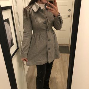H&M | Gray Wool Blend Jacket w/ Faux Fur Collar
